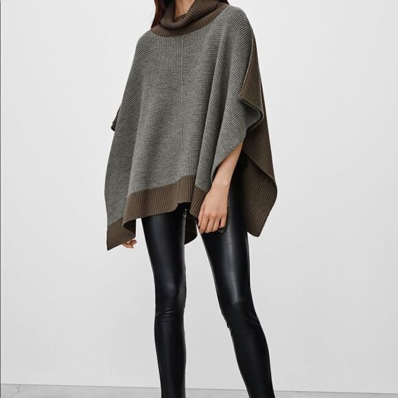 ARITZIA Wilfred Free Welsh Poncho Sweater-CREAM/GREY - Picture 2 of 9